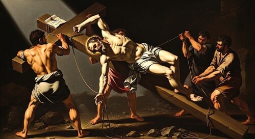 SAN PEDRO CRUCIFICADO BOCA ABAJO OBRA DE CARAVAGGIO